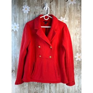 Tommy Hilfiger Women's  Pullover Sweatshirt Sz M Red Faux Wrap Gold Buttons